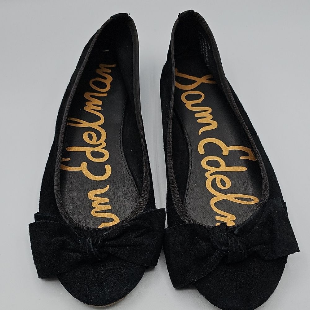 Sam Edelman Suede Black Bow Flats Size 8.5 Fairygrunge, Cottagecore, Croquette